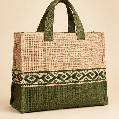 Navy Contrast Utility Tote - Olive Pattern Band