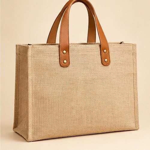 Navy Contrast Utility Tote - Premium Tan Handle