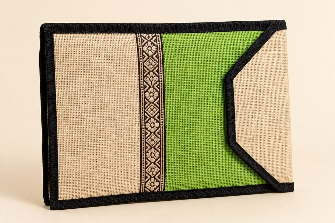 Horizontal Jute Document Folder - Heritage Lime Panel