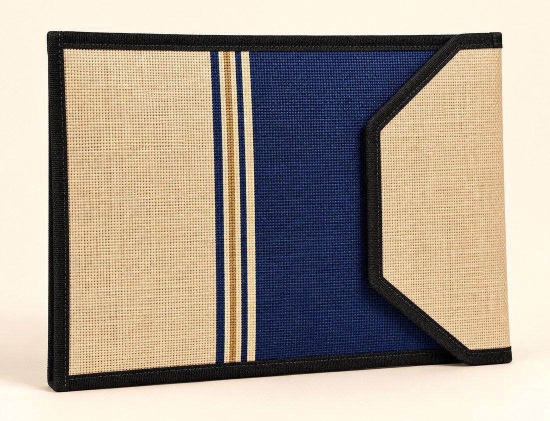 Horizontal Jute Document Folder - Navy Executive Pinstripe