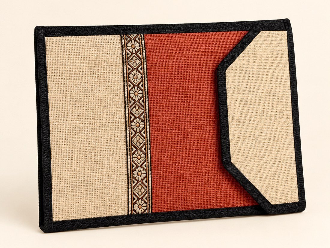 Horizontal Jute Document Folder - Terracotta Diamond Panel