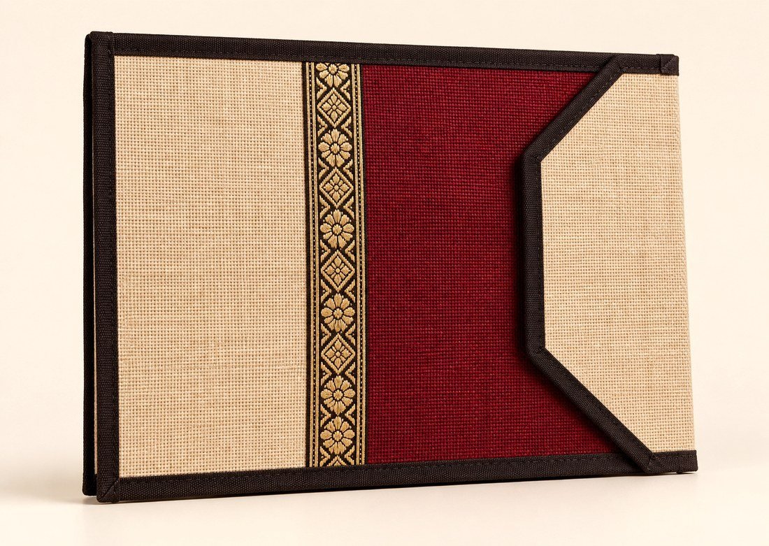 Horizontal Jute Document Folder - Burgundy Executive Border