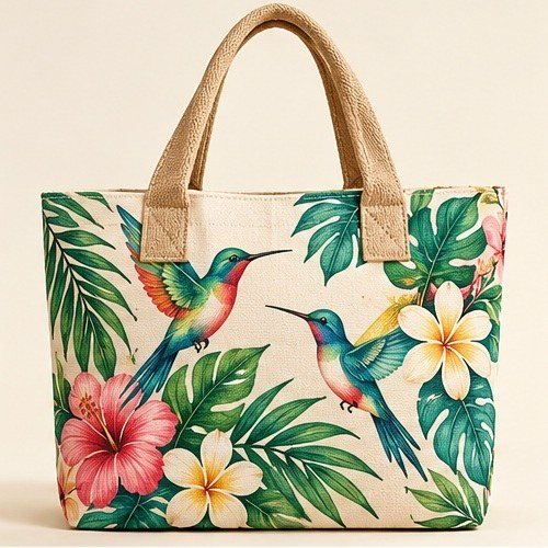 Sun-Kissed Denim Lifestyle Tote - Tropical Hummingbird
