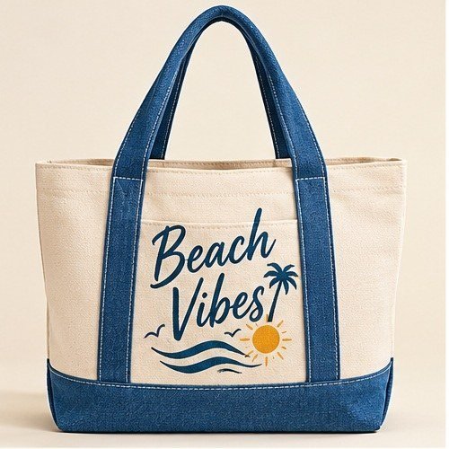 Live Love Blue Canvas Tote - Beach Vibes