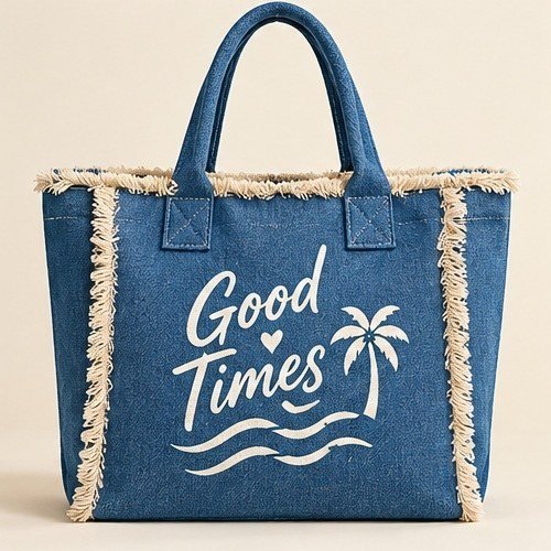 Live Love Blue Canvas Tote - Denim Good Times