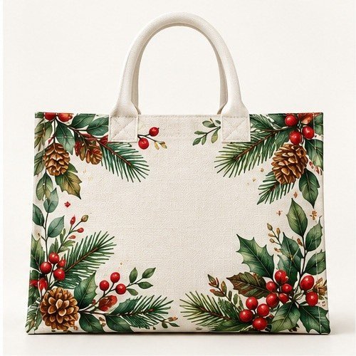 Holly & Berry Holiday Tote - Holly Border