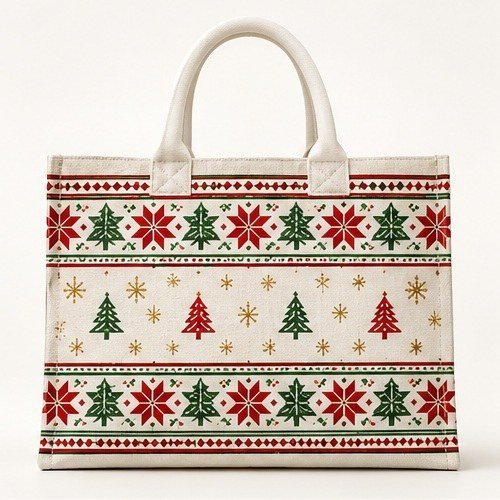 Holly & Berry Holiday Tote - Nordic Knit Print