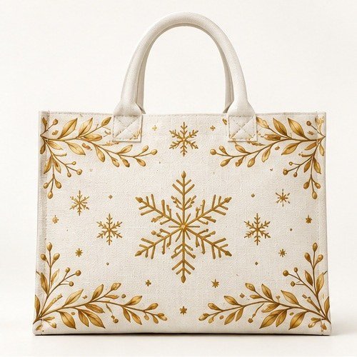 Merry Christmas Printed Tote - Gold Snowflake