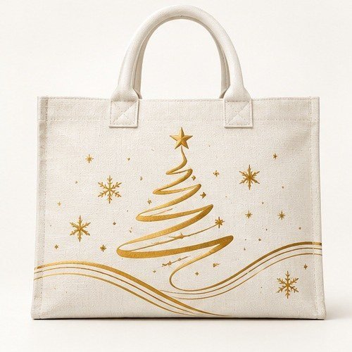 Merry Christmas Printed Tote - Minimal Gold Tree