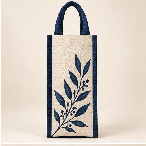 HO HO HO Slim Wine Bag - Black Trim - Navy Leaf