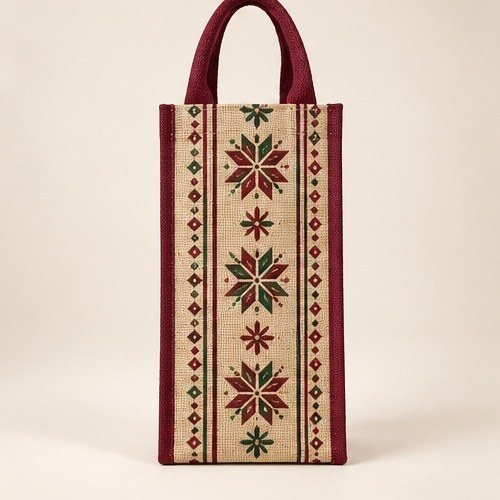 HO HO HO Slim Wine Bag - Black Trim - Folk Stripe