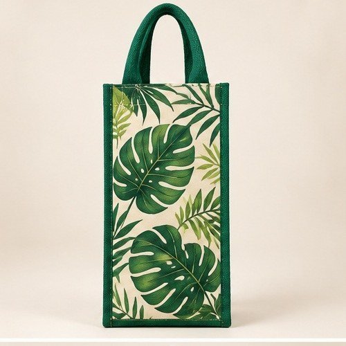 HO HO HO Slim Wine Bag - Red Trim - Tropical Leaf