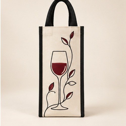 HO HO HO Slim Wine Bag - Red Trim - Wine Glass Motif