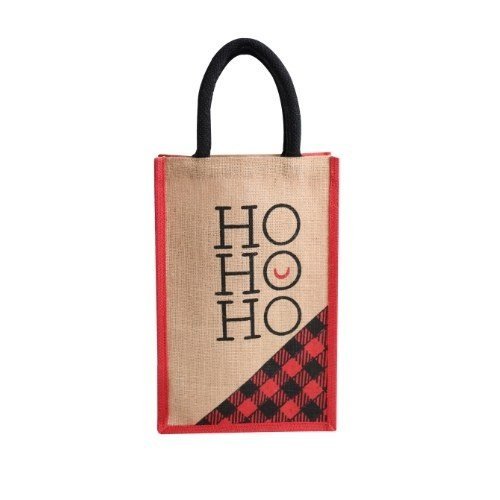 HO HO HO Slim Wine Bag - Red Trim